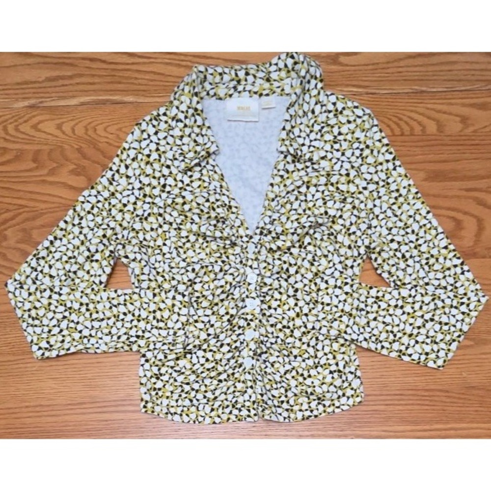 Maeve Anthropologie Yellow Floral Geometric Print Button Down Shirt Medium